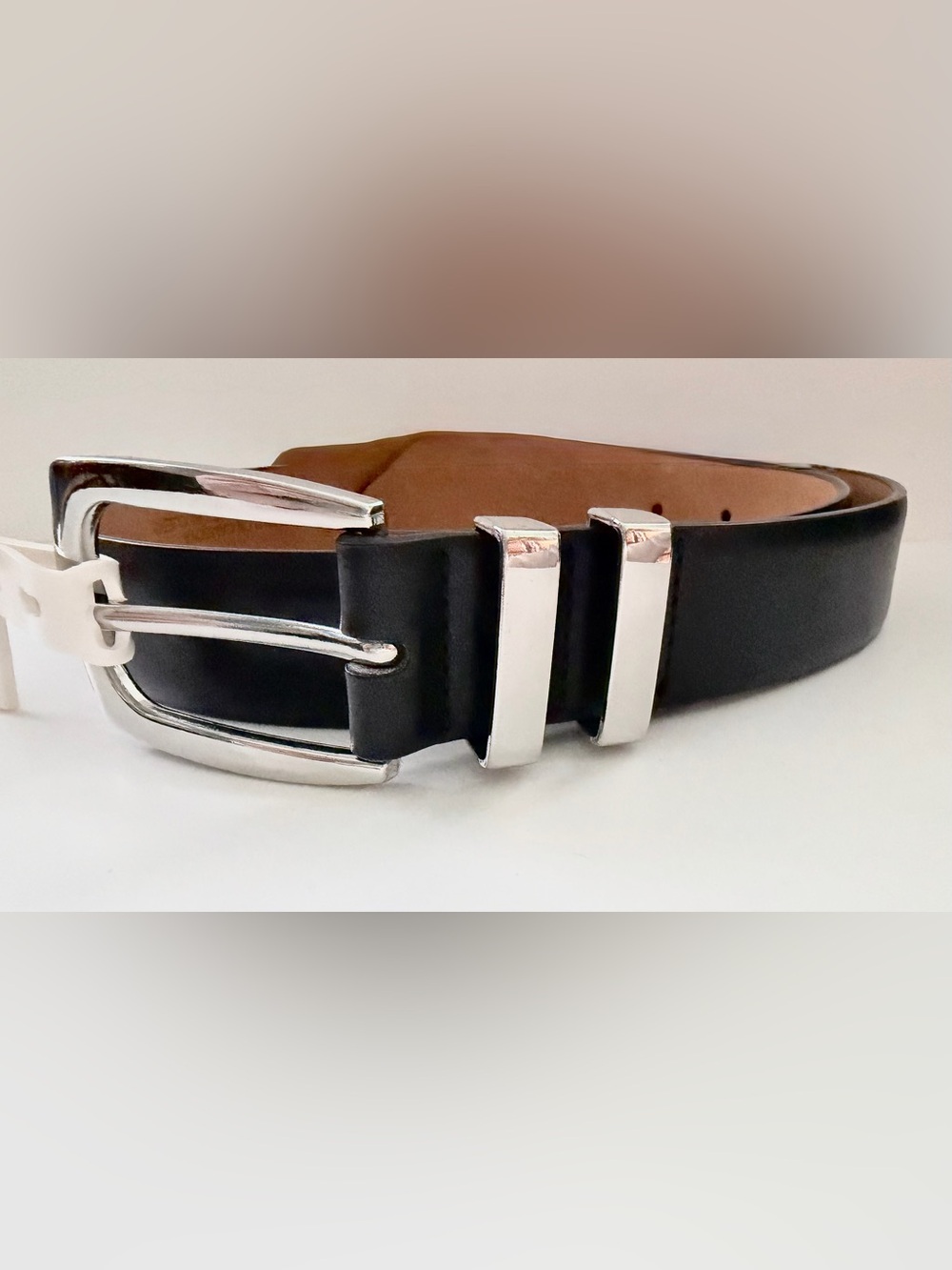 Women’s Classic Black Leather Belt with Silver Buckle